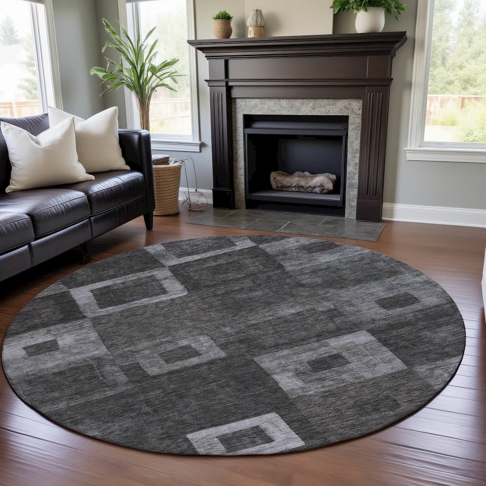 Premium Machine Washable Mayfield AMF1142 Black 8' x 8' Round Rug. Picture 5