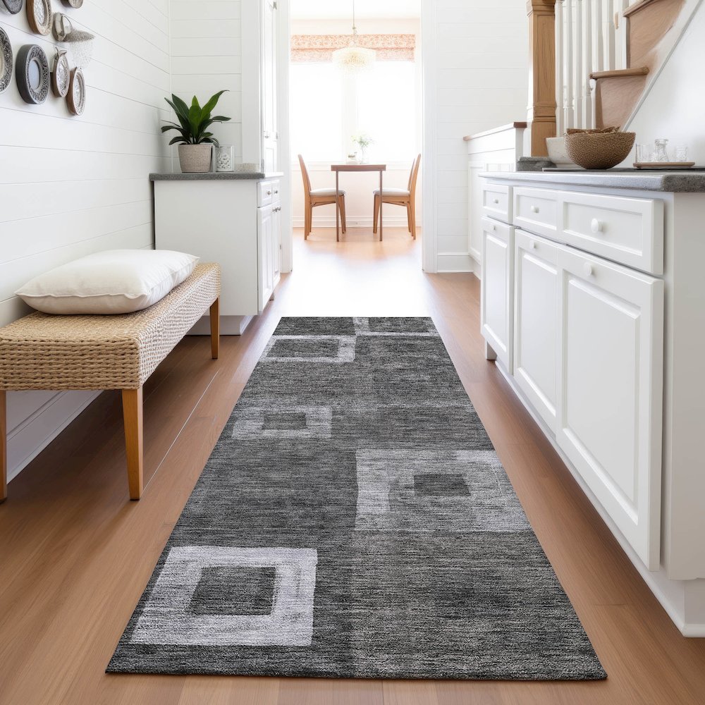 Premium Machine Washable Mayfield AMF1142 Black 2'3" x 7'6" Runner Rug. Picture 5