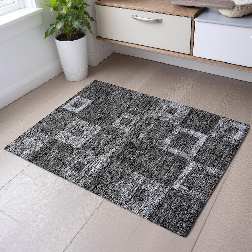 Premium Machine Washable Mayfield AMF1142 Black 1'8" x 2'6" Rug. Picture 5