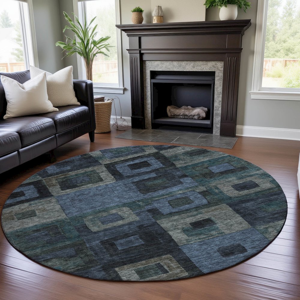 Premium Machine Washable Mayfield AMF1142 Blue 8' x 8' Round Rug. Picture 5