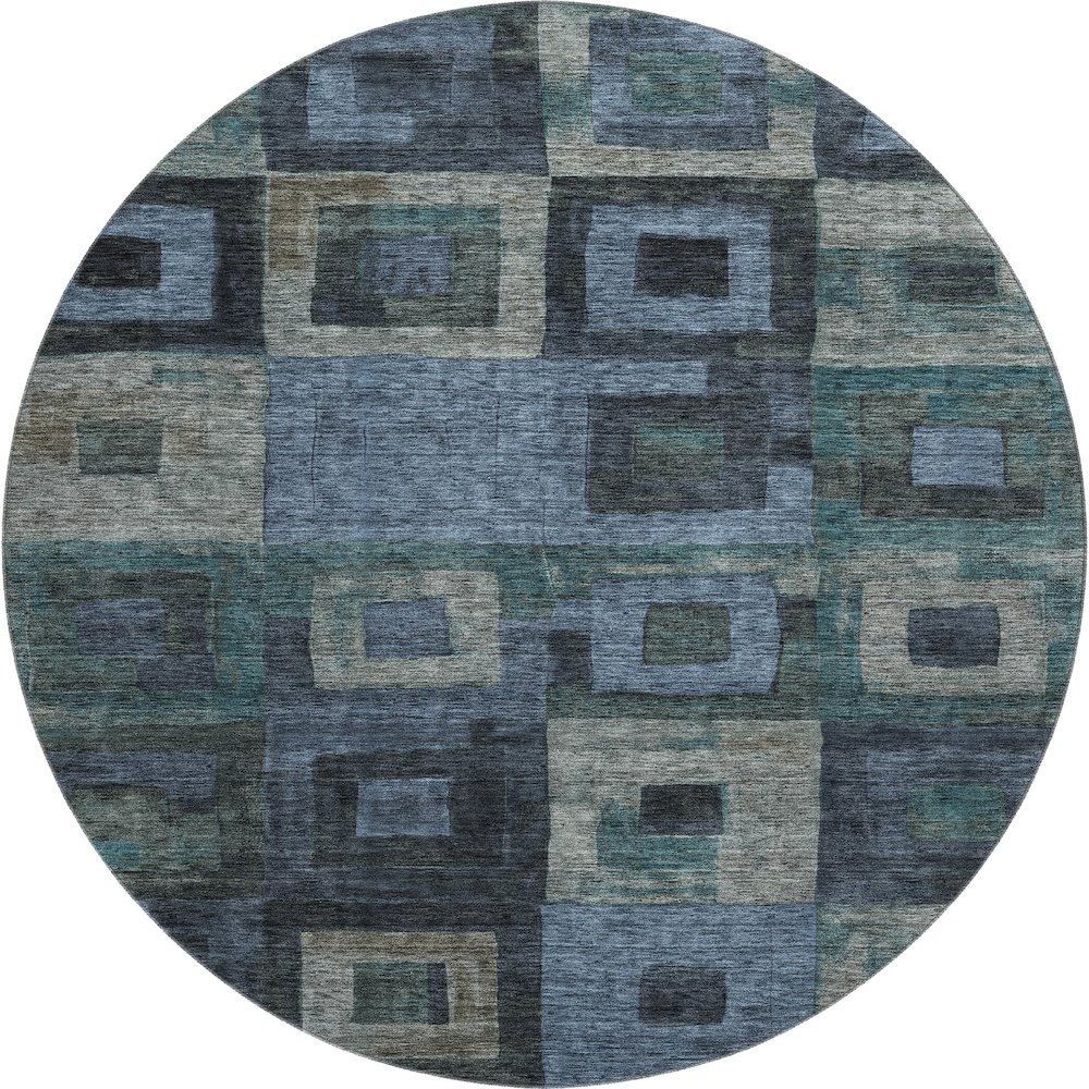 Premium Machine Washable Mayfield AMF1142 Blue 8' x 8' Round Rug. Picture 1