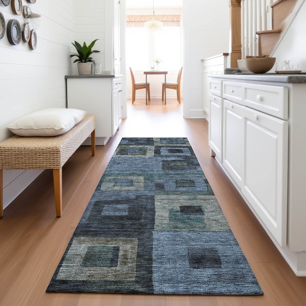 Premium Machine Washable Mayfield AMF1142 Blue 2'3" x 7'6" Runner Rug. Picture 5