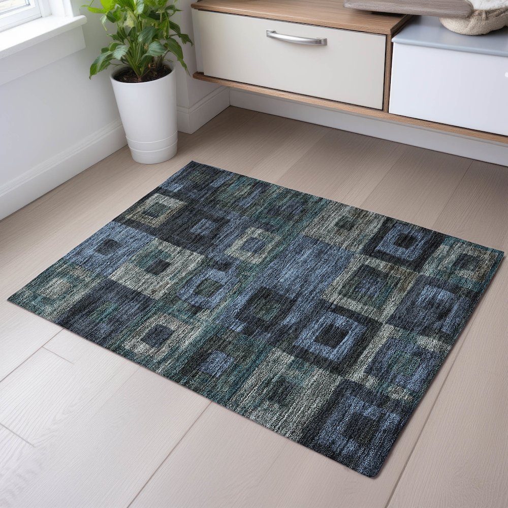 Premium Machine Washable Mayfield AMF1142 Blue 1'8" x 2'6" Rug. Picture 5