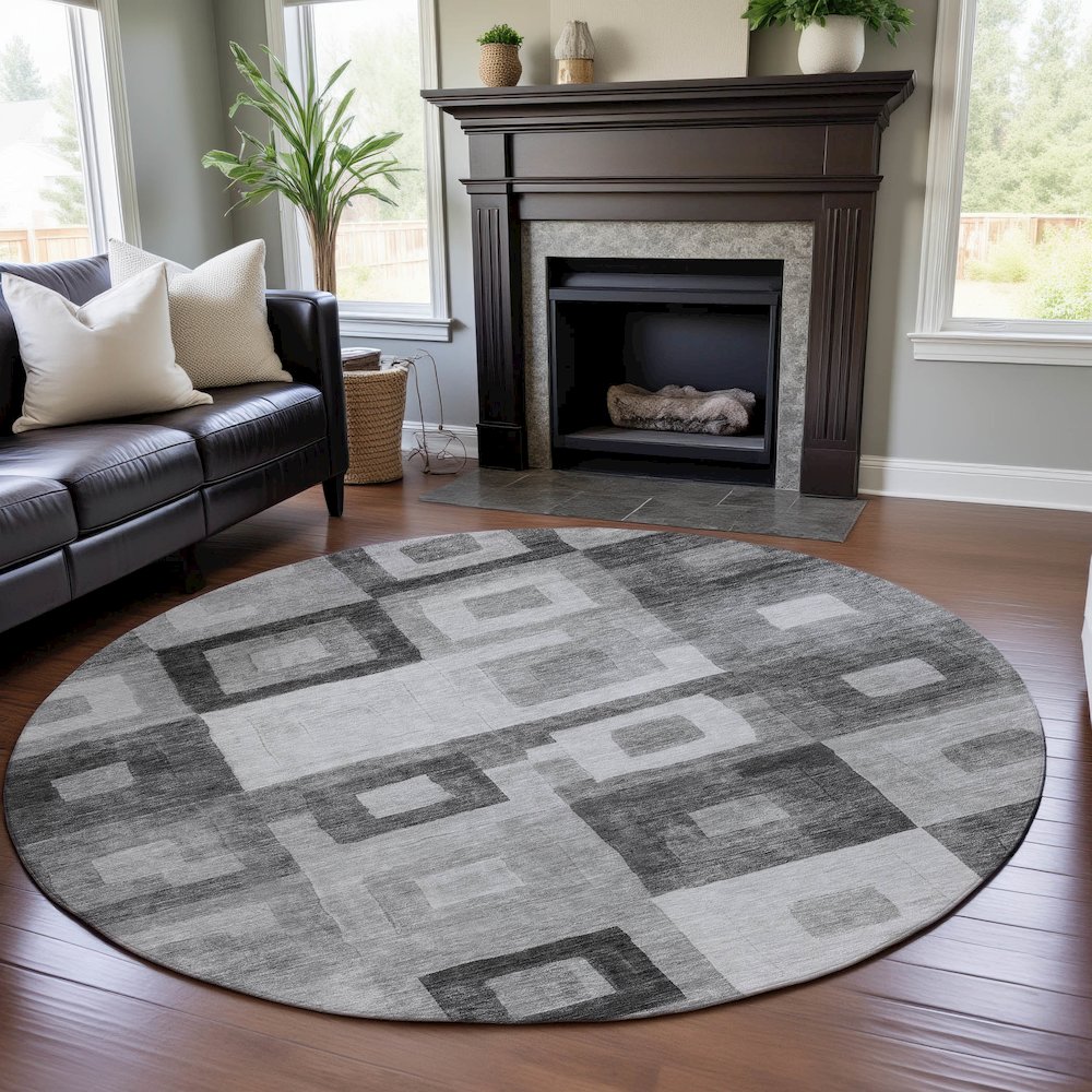Premium Machine Washable Mayfield AMF1142 Gray 8' x 8' Round Rug. Picture 5
