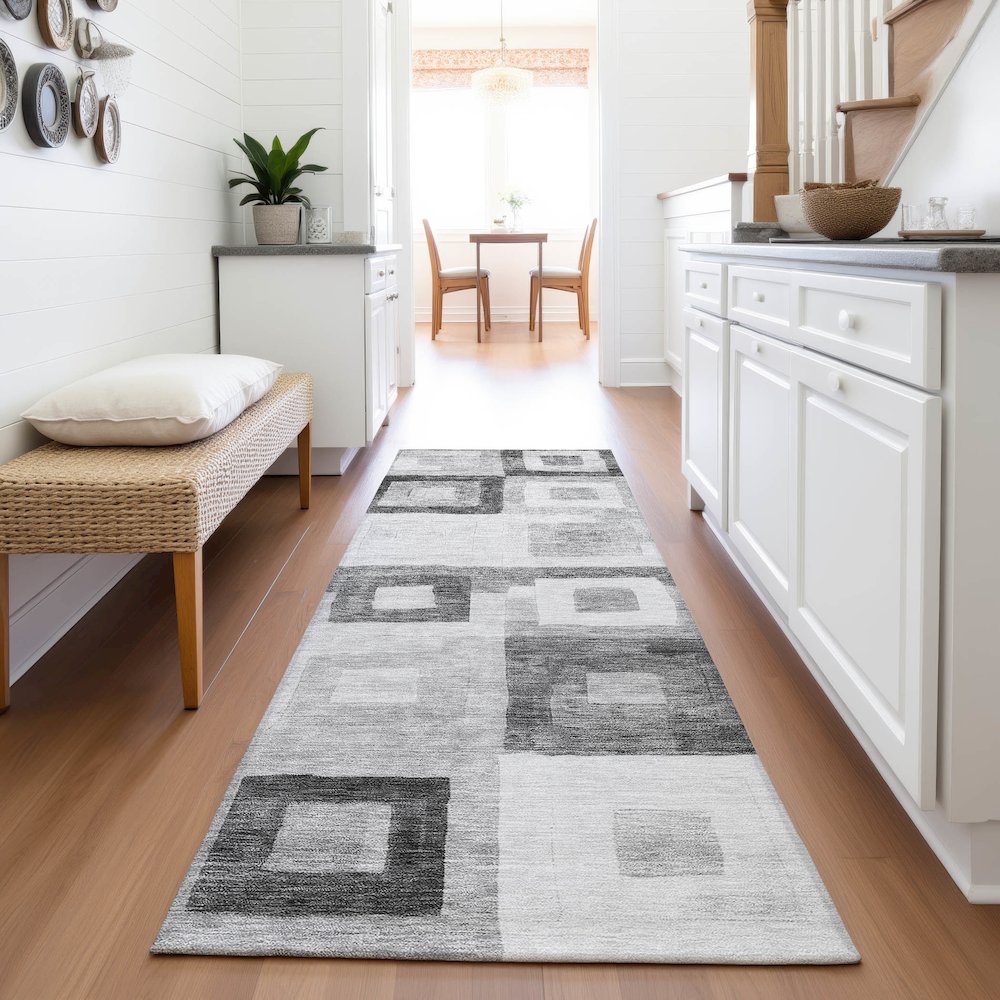 Premium Machine Washable Mayfield AMF1142 Gray 2'3" x 7'6" Runner Rug. Picture 5