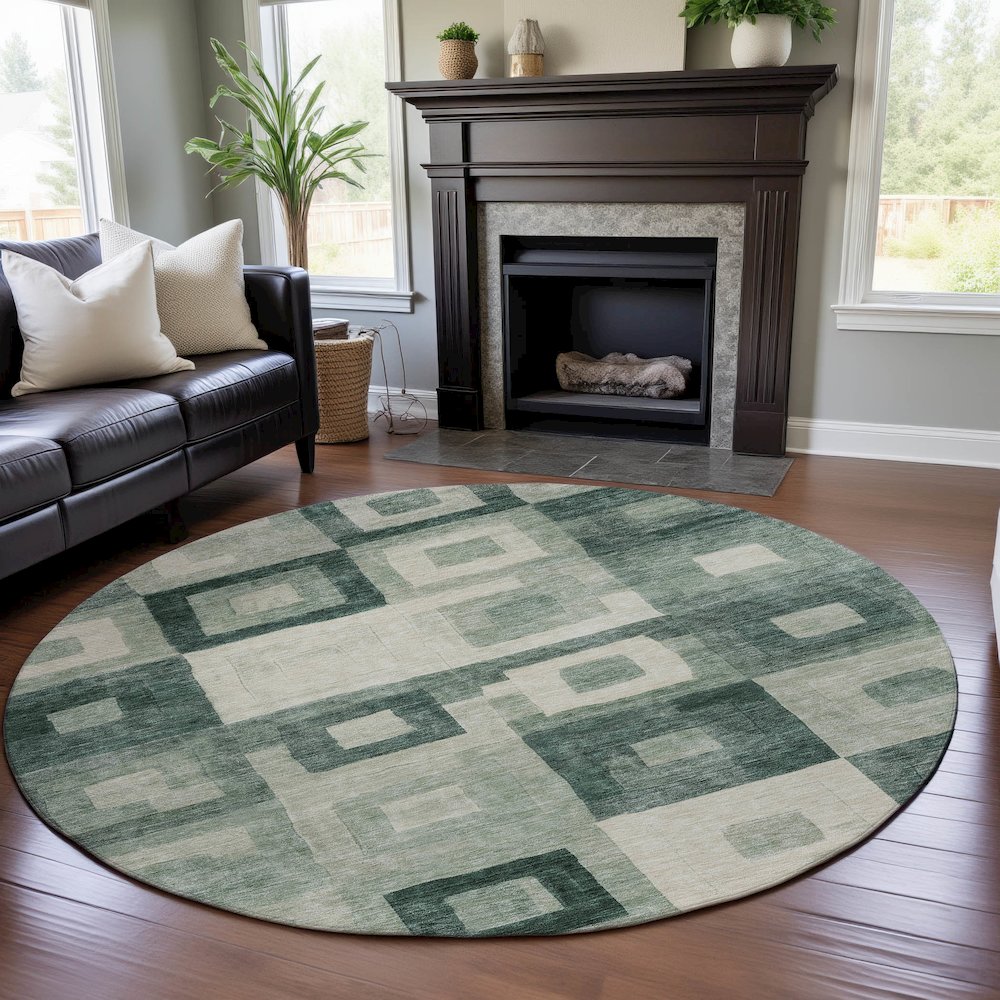 Premium Machine Washable Mayfield AMF1142 Green 8' x 8' Round Rug. Picture 5