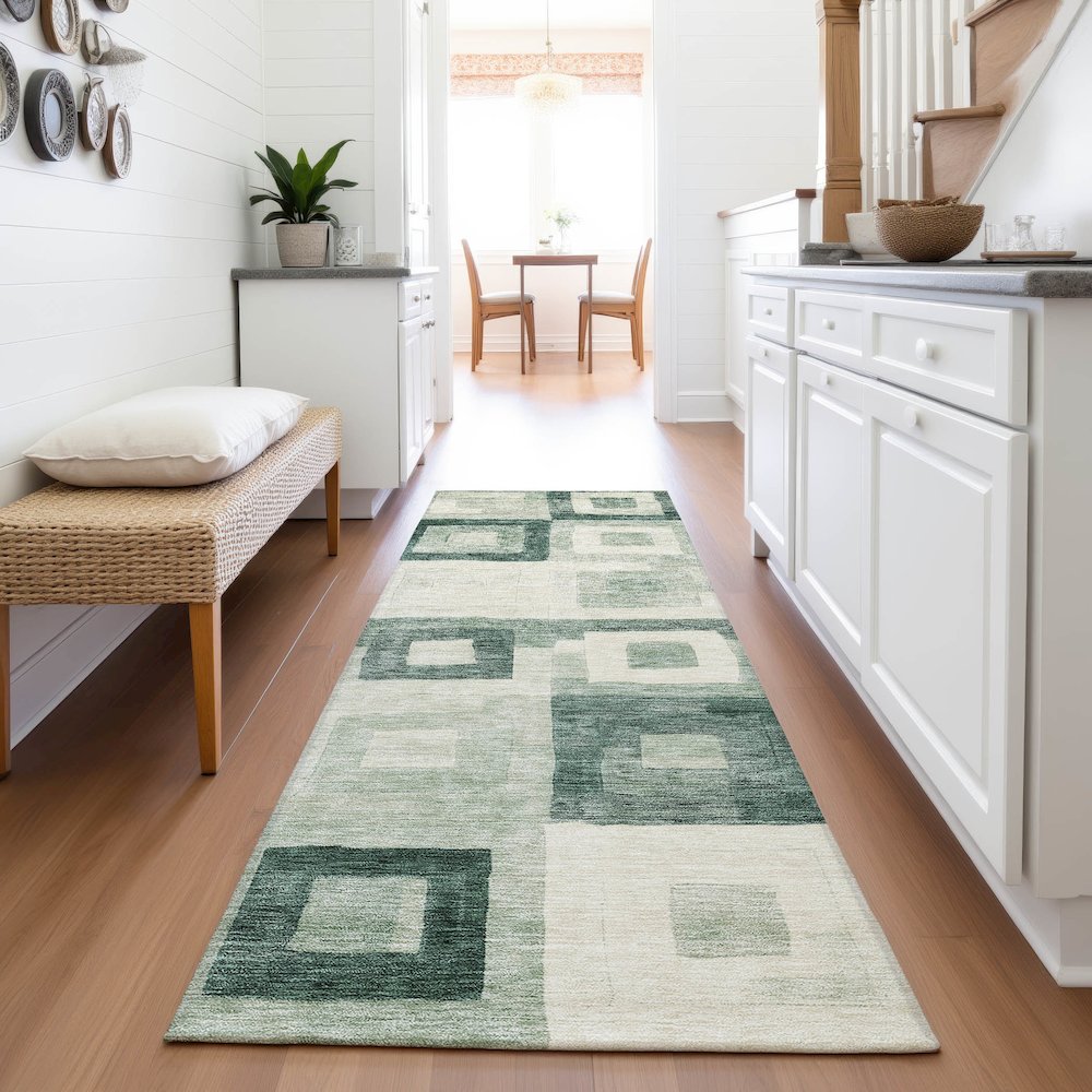 Premium Machine Washable Mayfield AMF1142 Green 2'3" x 7'6" Runner Rug. Picture 5