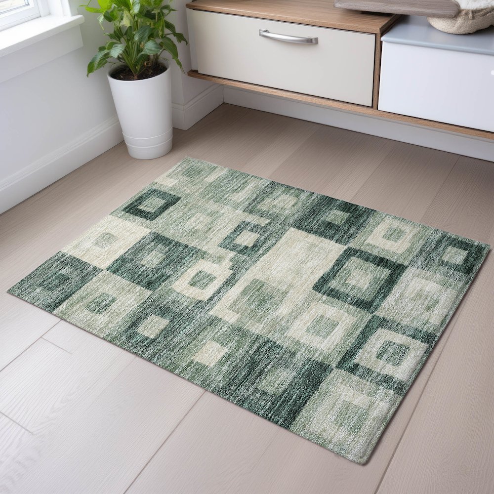 Premium Machine Washable Mayfield AMF1142 Green 1'8" x 2'6" Rug. Picture 5