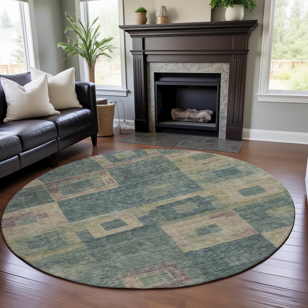 Premium Machine Washable Mayfield AMF1142 Sage 8' x 8' Round Rug. Picture 5