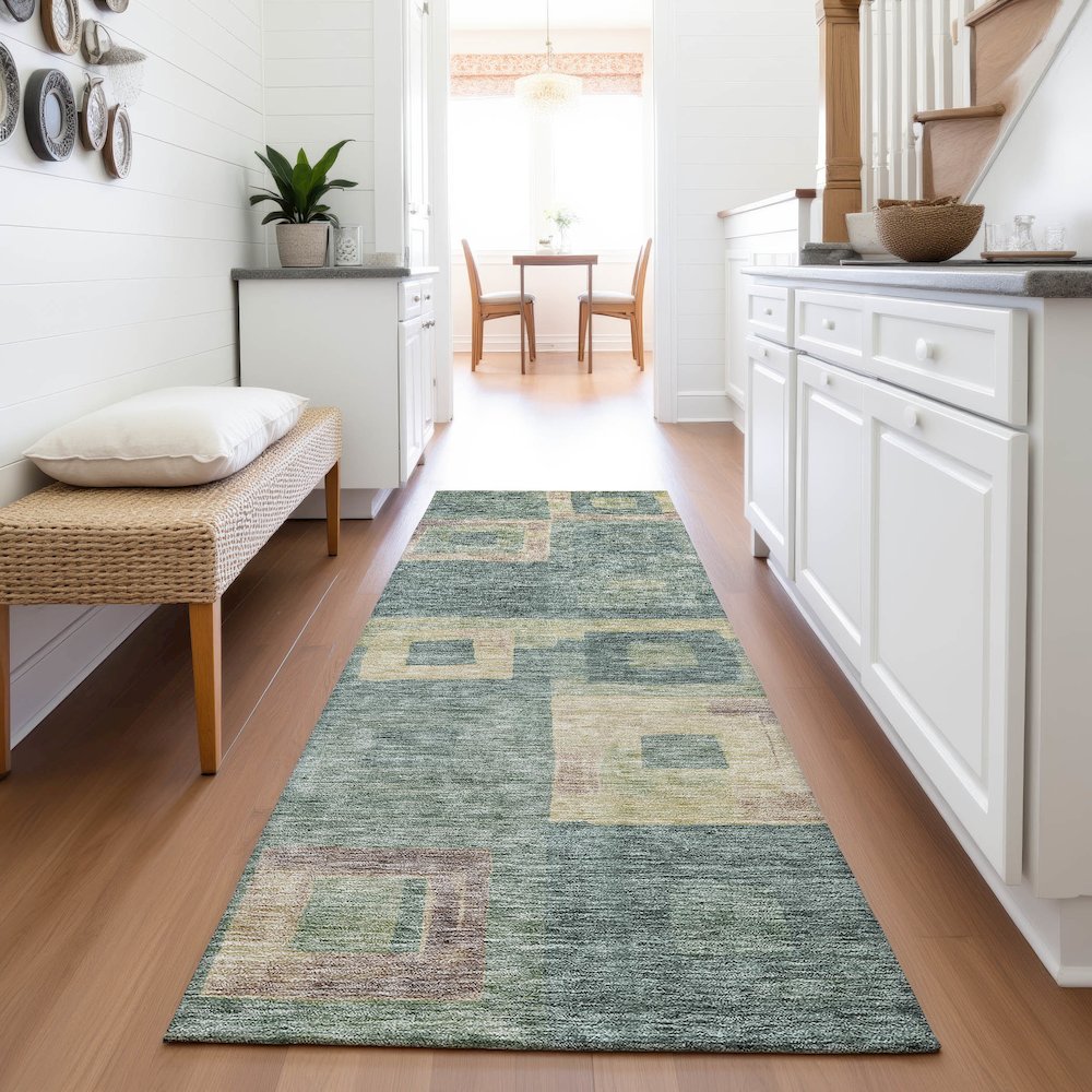 Premium Machine Washable Mayfield AMF1142 Sage 2'3" x 7'6" Runner Rug. Picture 5