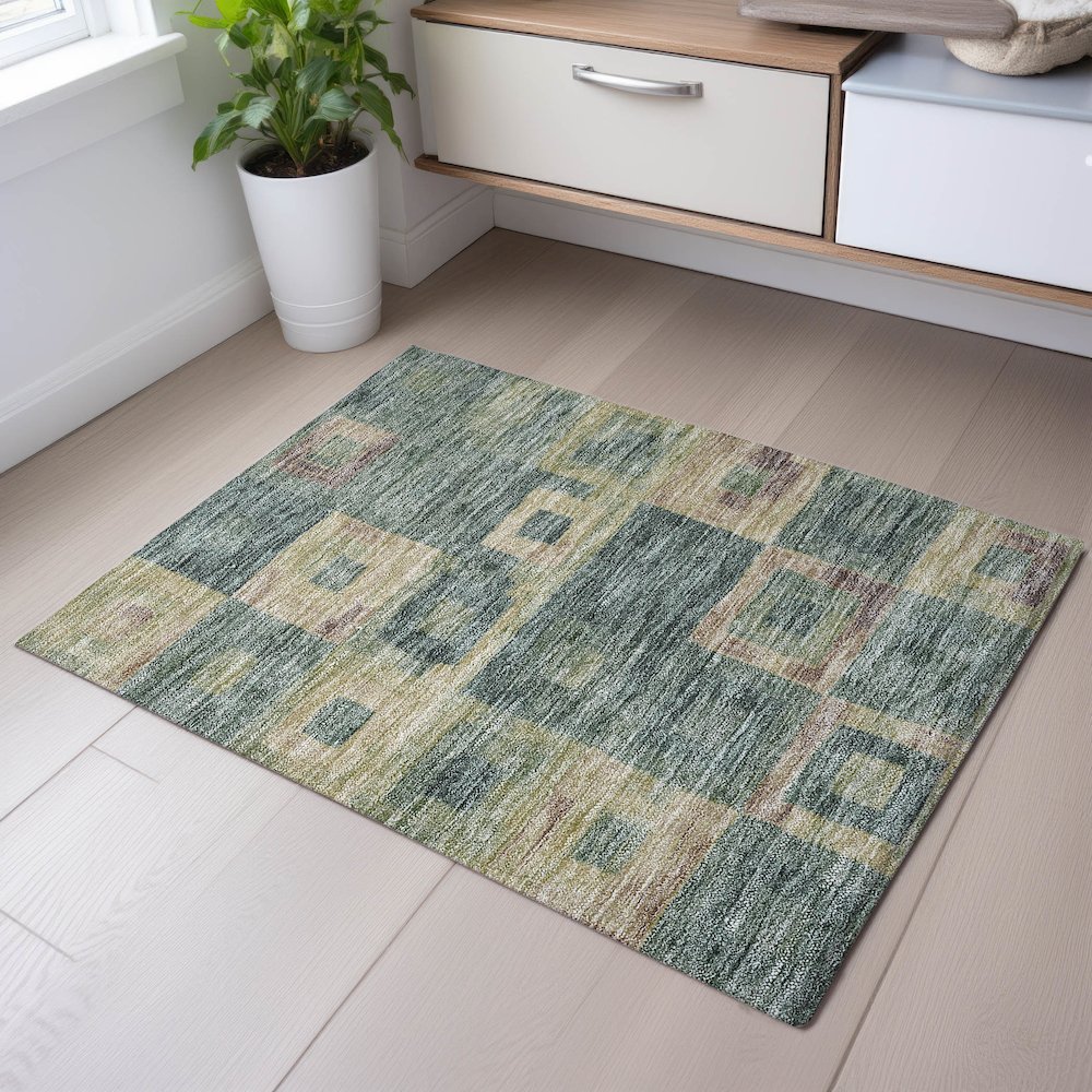Premium Machine Washable Mayfield AMF1142 Sage 1'8" x 2'6" Rug. Picture 5