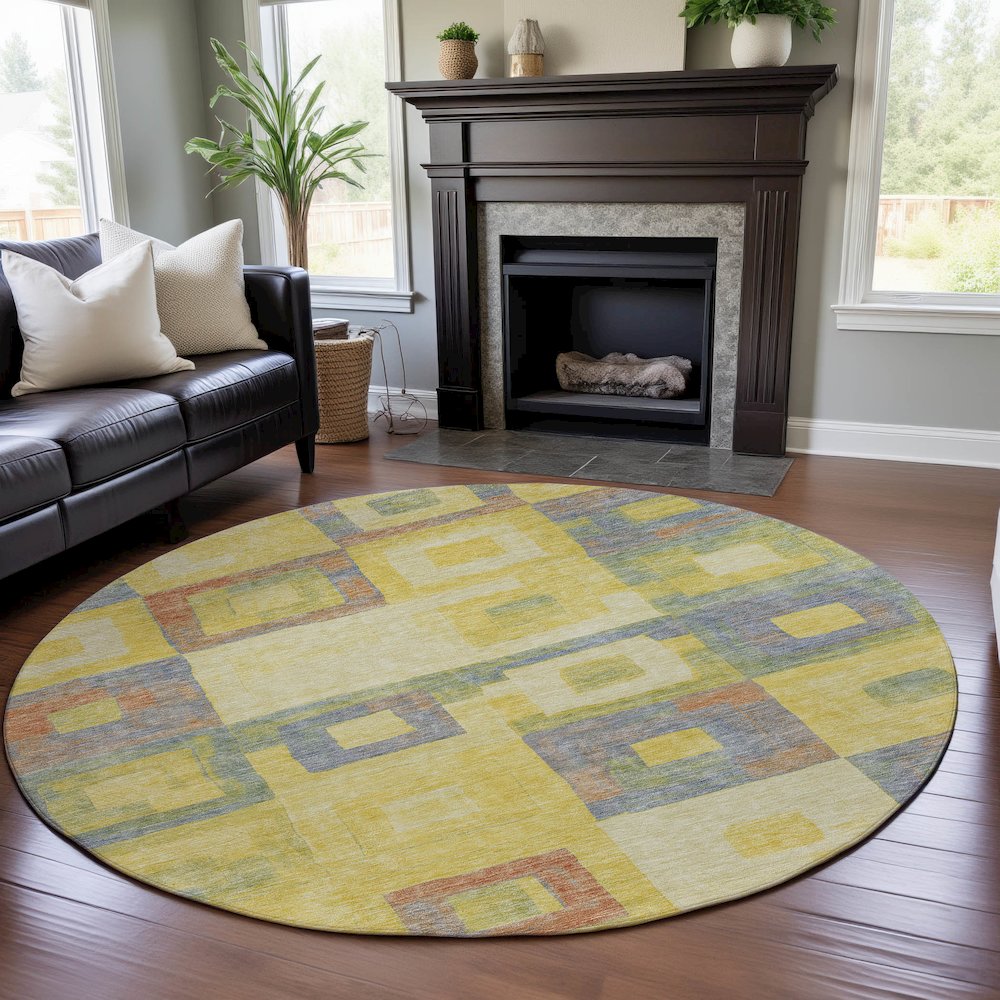 Premium Machine Washable Mayfield AMF1142 Yellow 8' x 8' Round Rug. Picture 5