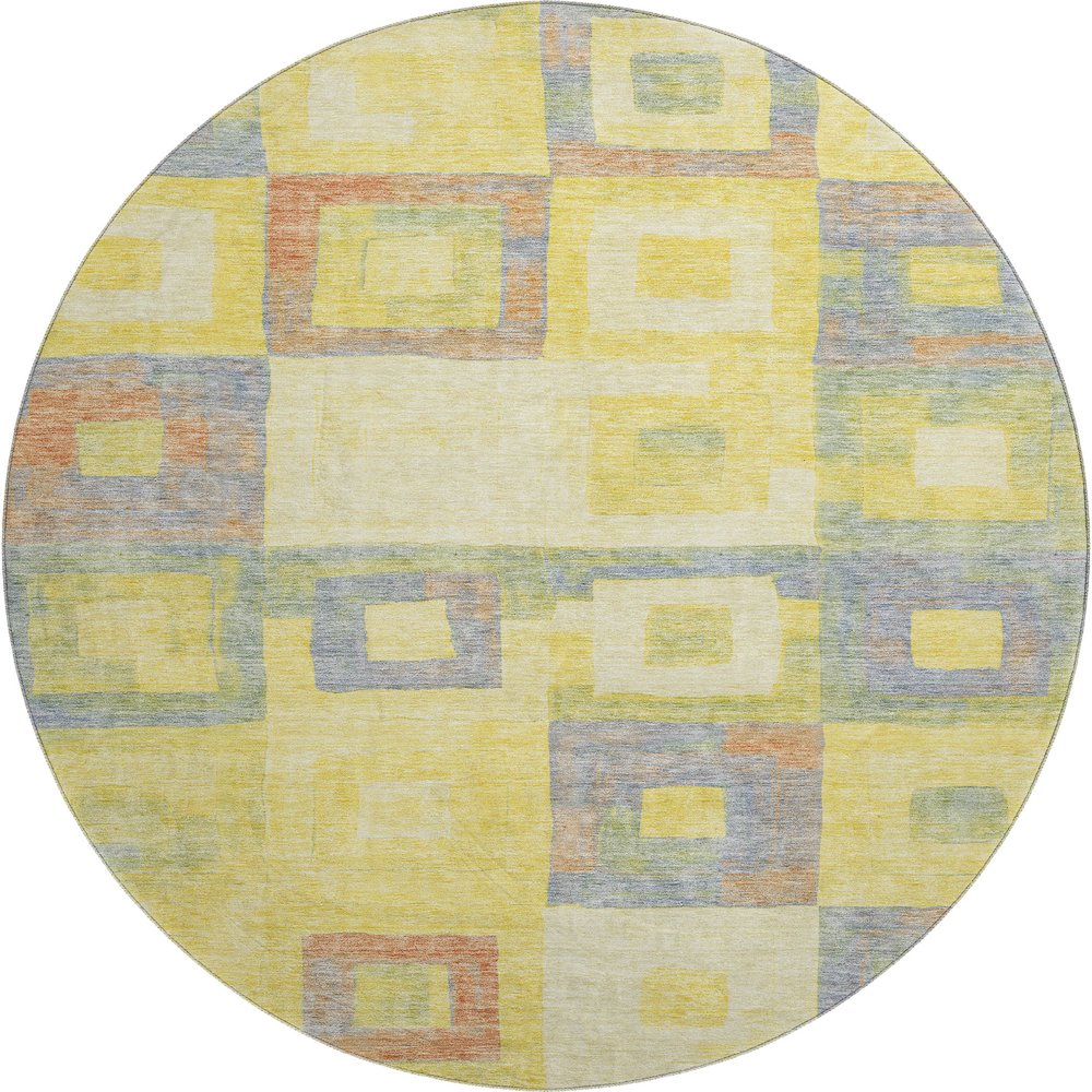 Premium Machine Washable Mayfield AMF1142 Yellow 8' x 8' Round Rug. Picture 1