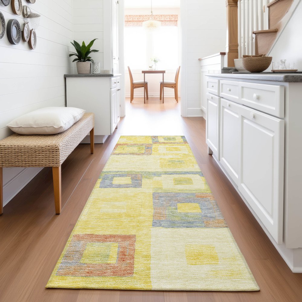 Premium Machine Washable Mayfield AMF1142 Yellow 2'3" x 7'6" Runner Rug. Picture 5