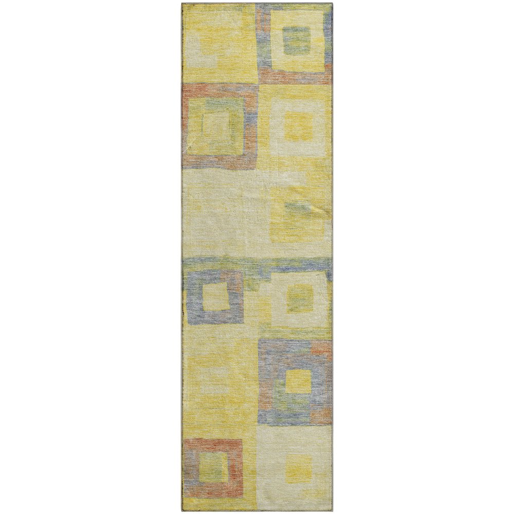 Premium Machine Washable Mayfield AMF1142 Yellow 2'3" x 7'6" Runner Rug. Picture 1