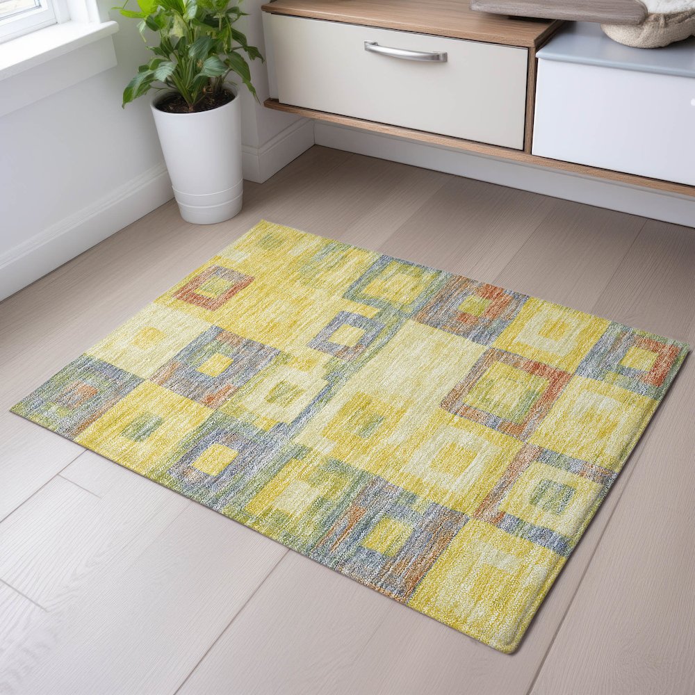 Premium Machine Washable Mayfield AMF1142 Yellow 1'8" x 2'6" Rug. Picture 5