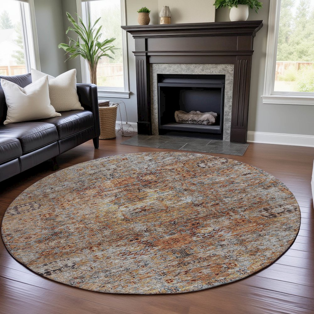 Premium Machine Washable Mayfield AMF1143 Coral 8' x 8' Round Rug. Picture 5