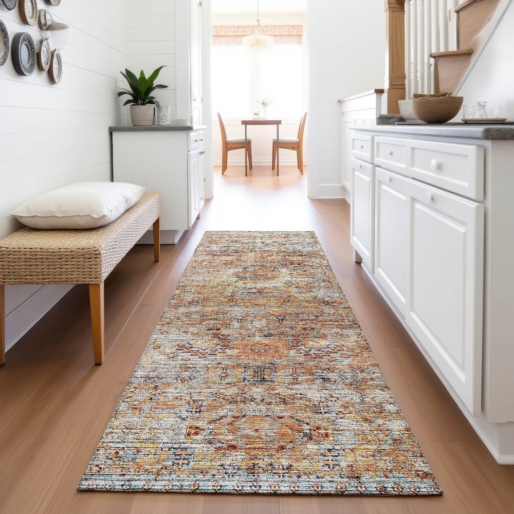 Premium Machine Washable Mayfield AMF1143 Coral 2'3" x 7'6" Runner Rug. Picture 5