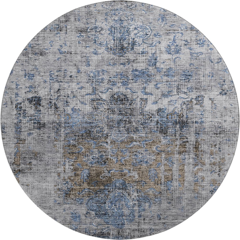 Premium Machine Washable Mayfield AMF1144 Blue 8' x 8' Round Rug. Picture 1