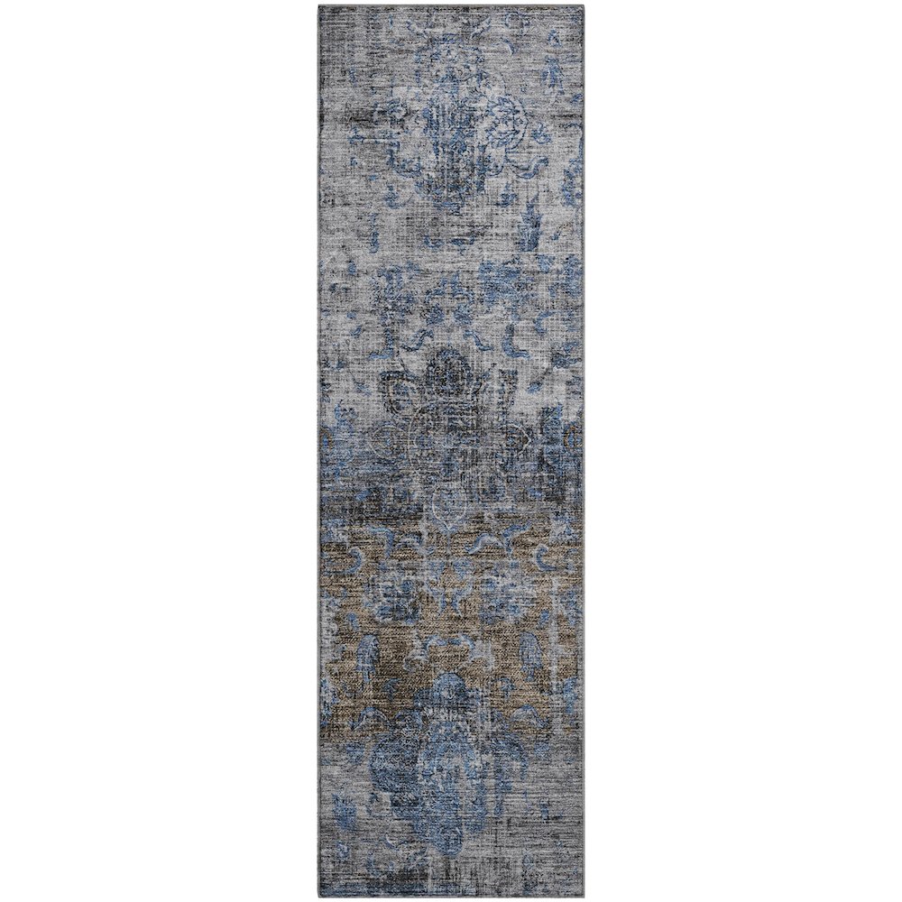 Premium Machine Washable Mayfield AMF1144 Blue 2'3" x 7'6" Runner Rug. Picture 1