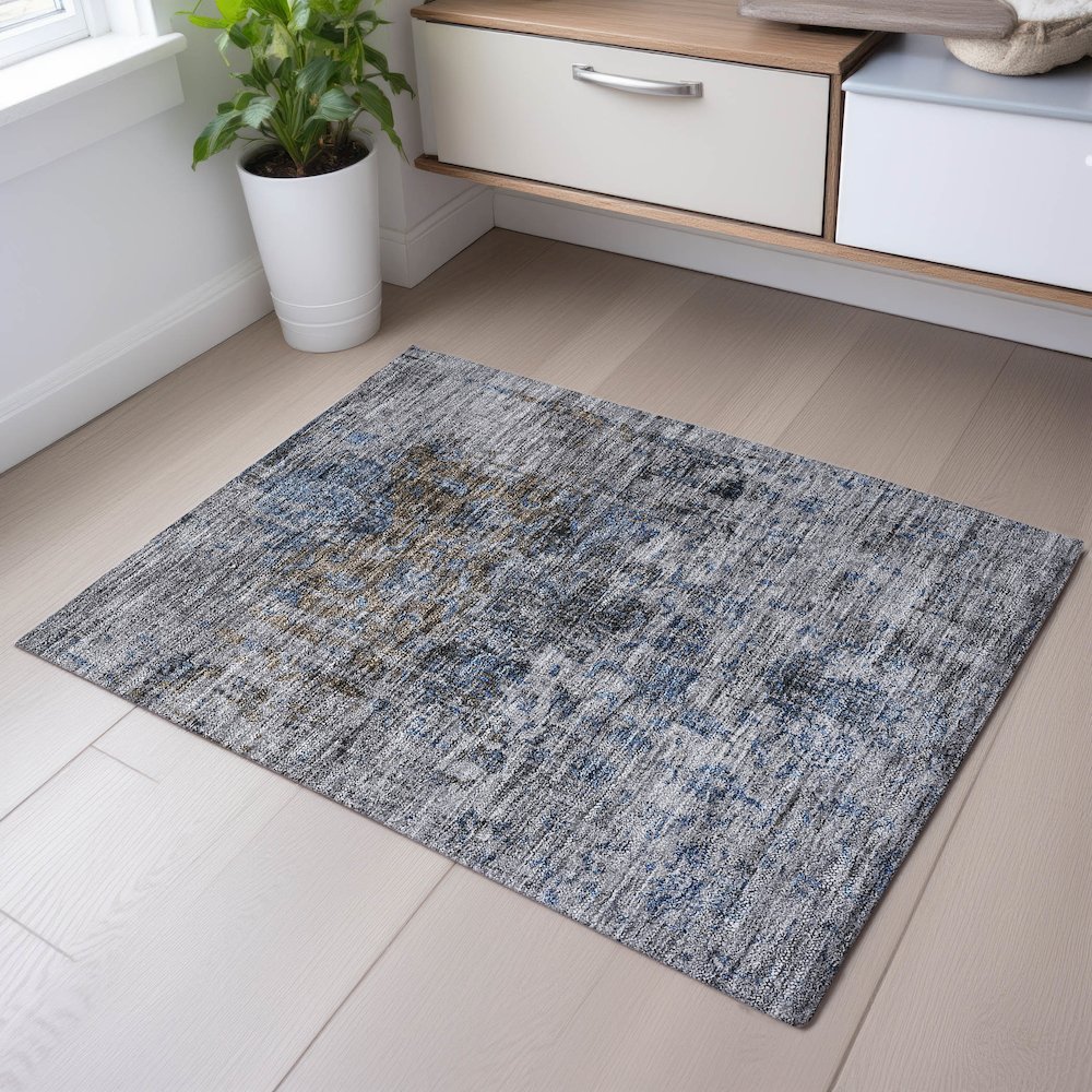 Premium Machine Washable Mayfield AMF1144 Blue 1'8" x 2'6" Rug. Picture 5
