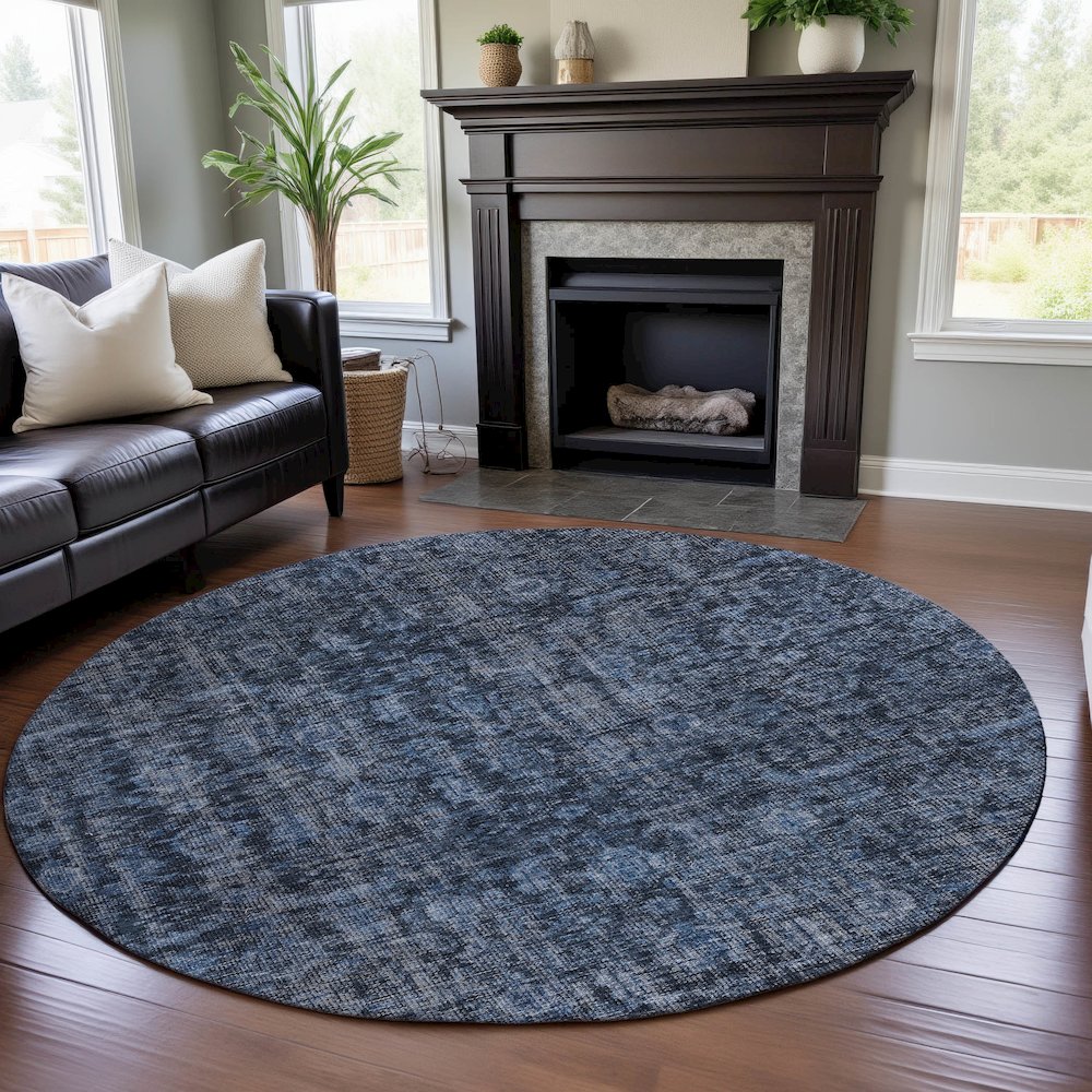 Premium Machine Washable Mayfield AMF1145 Blue 8' x 8' Round Rug. Picture 5