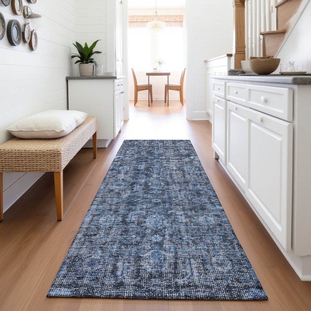 Premium Machine Washable Mayfield AMF1145 Blue 2'3" x 7'6" Runner Rug. Picture 5