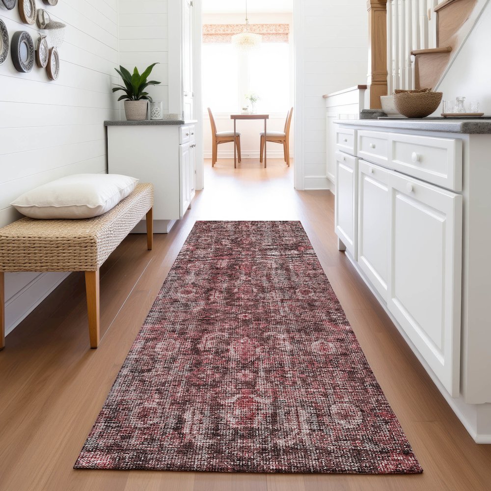 Premium Machine Washable Mayfield AMF1145 Pink 2'3" x 7'6" Runner Rug. Picture 5