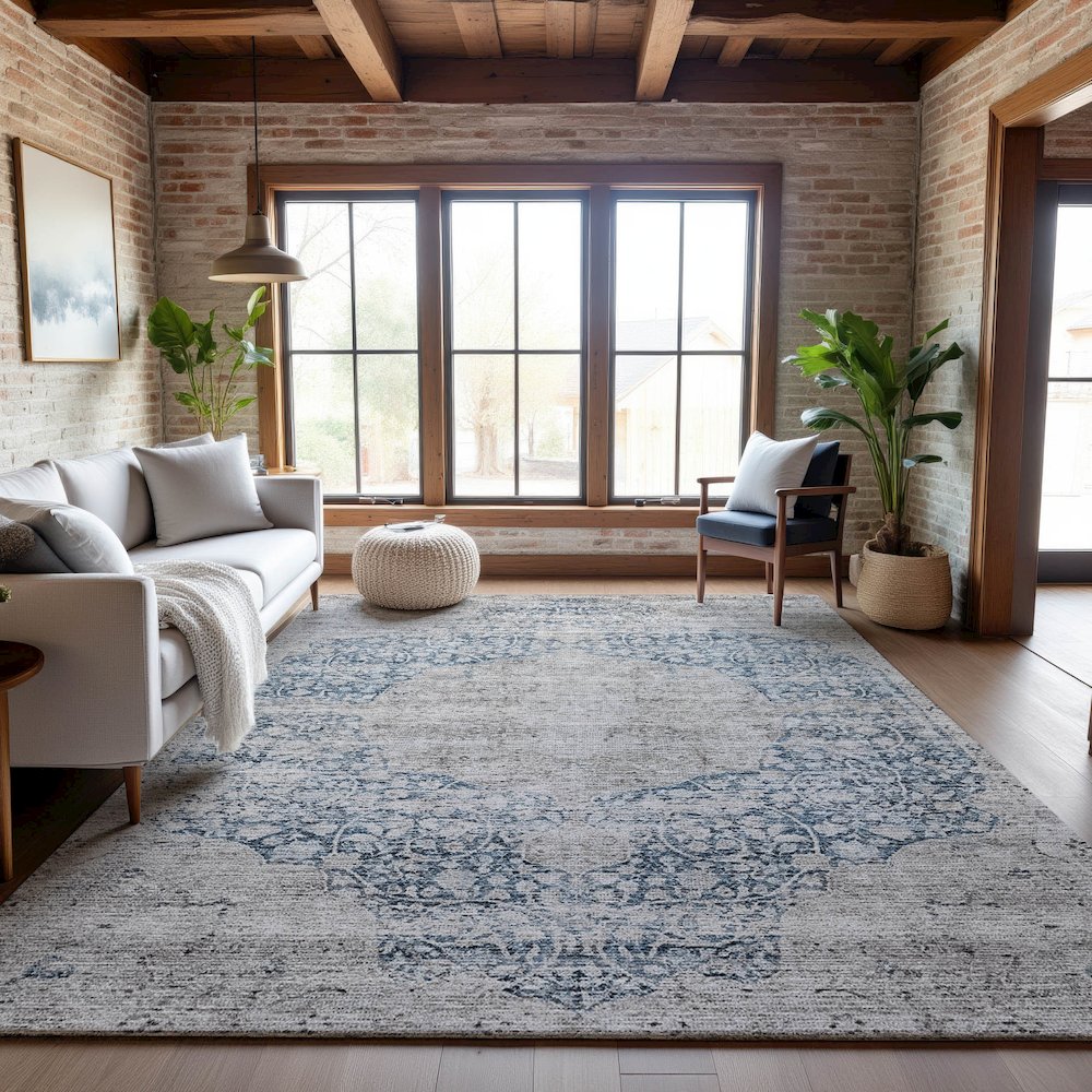 Premium Machine Washable Mayfield AMF1146 Blue 2'6" x 3'10" Rug. Picture 5