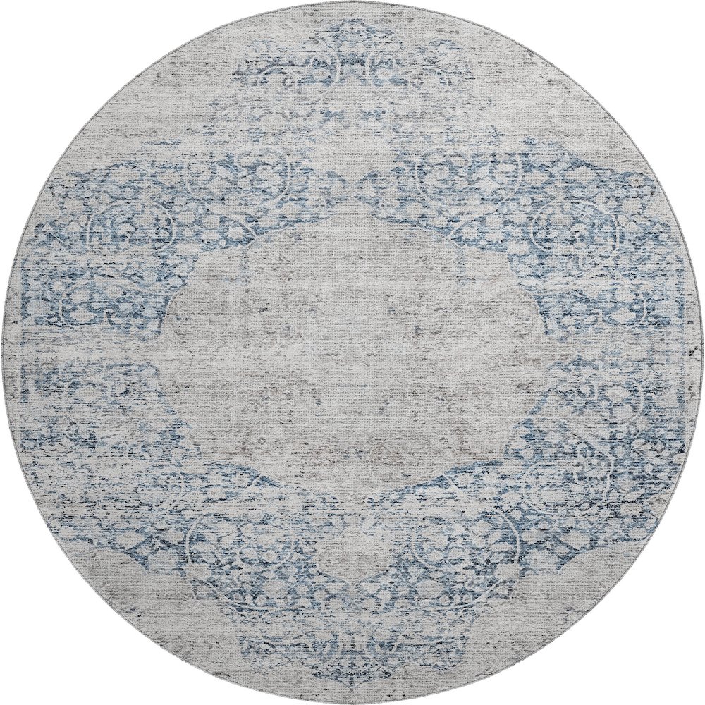 Premium Machine Washable Mayfield AMF1146 Blue 8' x 8' Round Rug. Picture 1