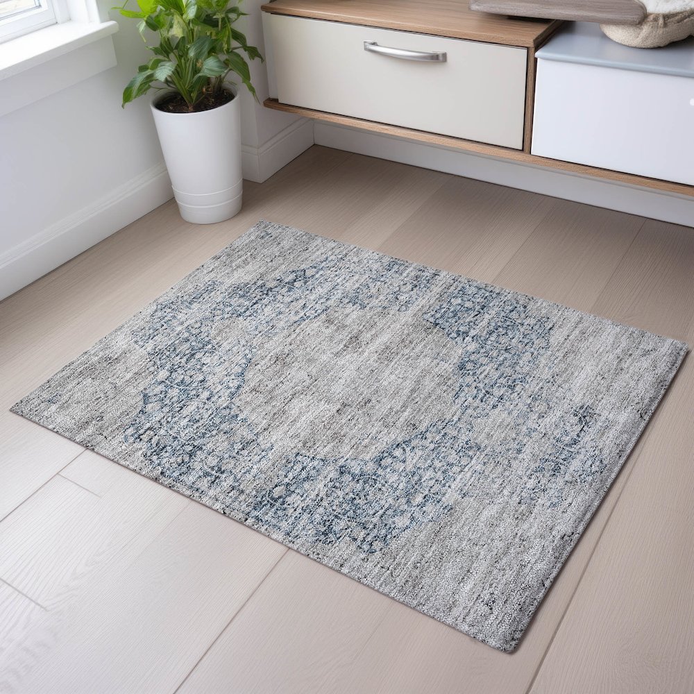 Premium Machine Washable Mayfield AMF1146 Blue 1'8" x 2'6" Rug. Picture 5