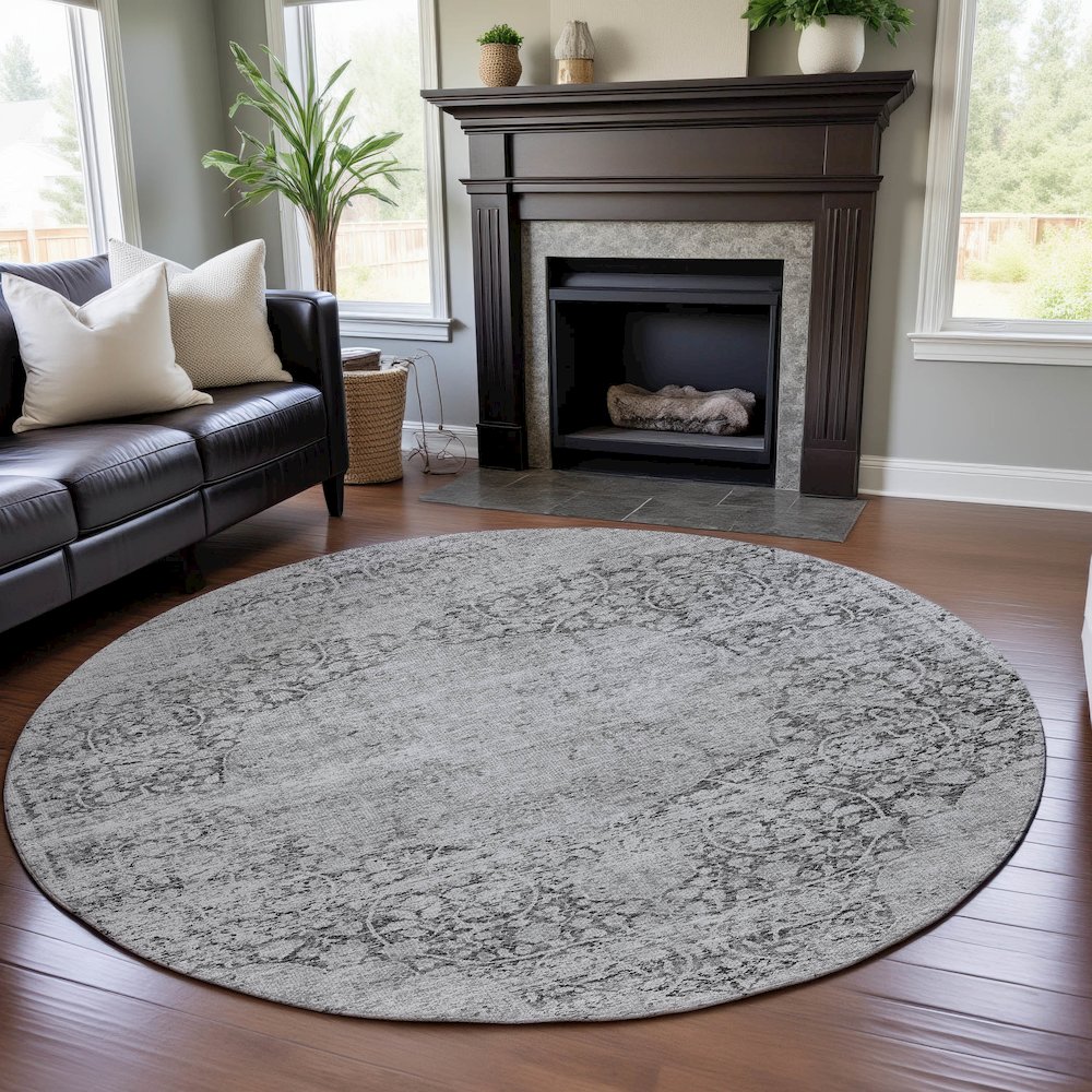 Premium Machine Washable Mayfield AMF1146 Gray 8' x 8' Round Rug. Picture 5