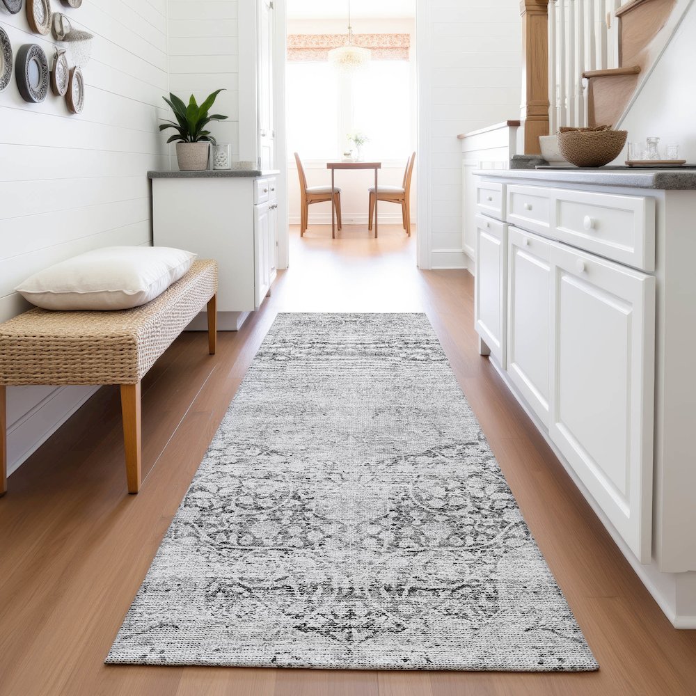 Premium Machine Washable Mayfield AMF1146 Gray 2'3" x 7'6" Runner Rug. Picture 5