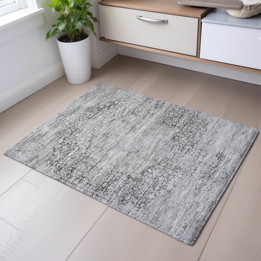 Premium Machine Washable Mayfield AMF1146 Gray 1'8" x 2'6" Rug. Picture 5