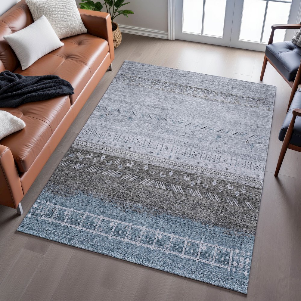 Premium Machine Washable Mayfield AMF1147 Blue 2'6" x 3'10" Rug. Picture 6