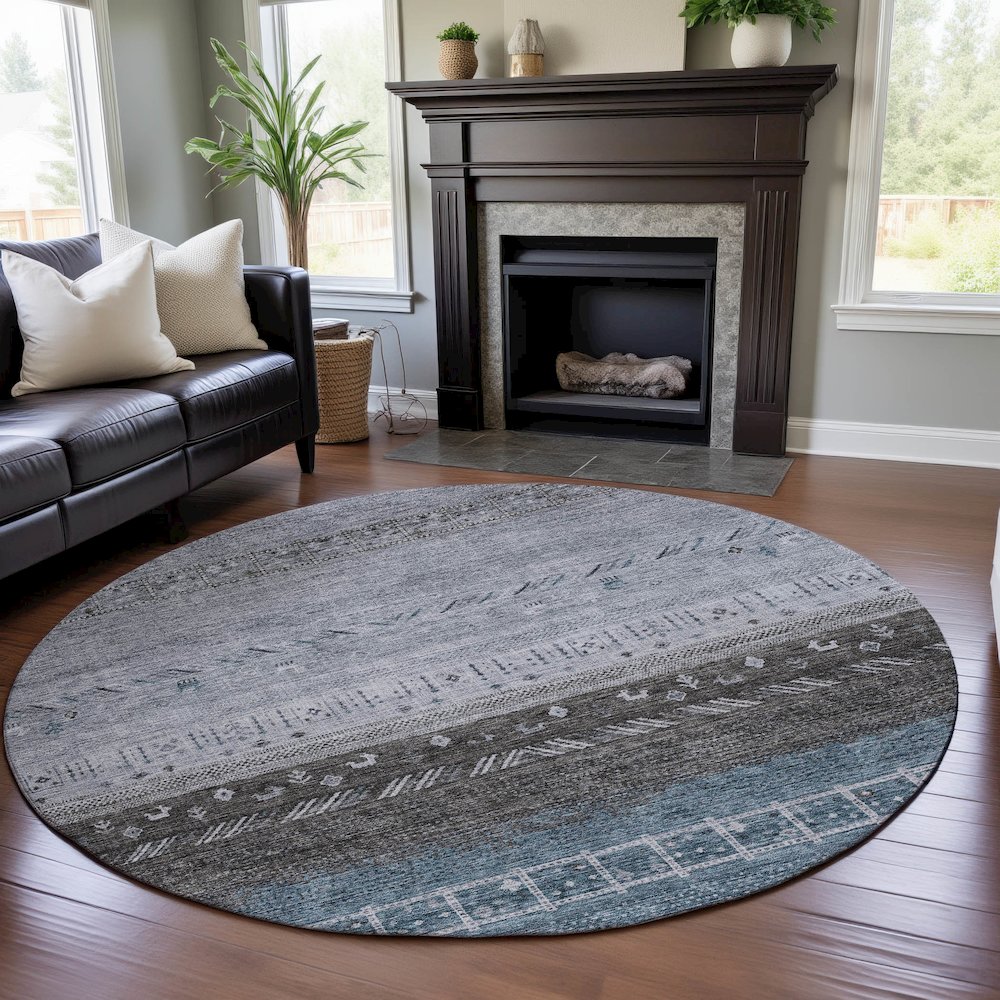 Premium Machine Washable Mayfield AMF1147 Blue 8' x 8' Round Rug. Picture 5