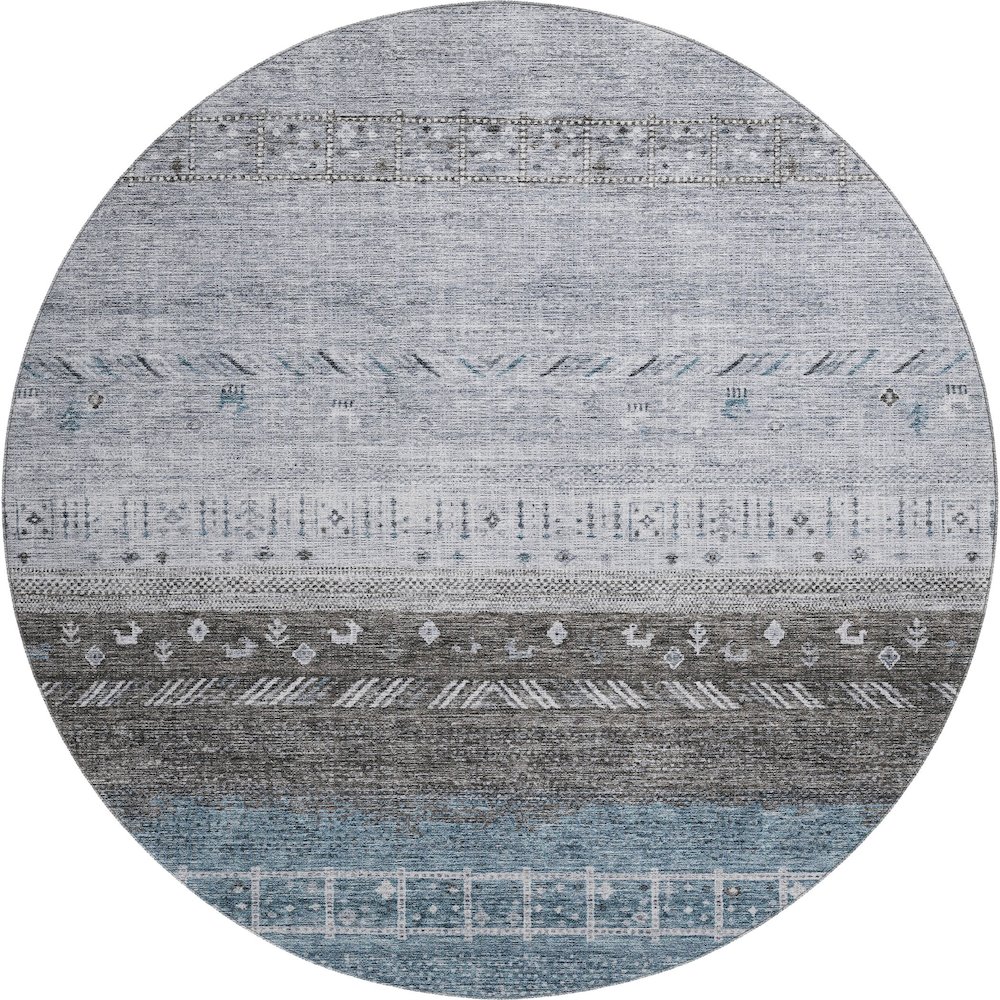 Premium Machine Washable Mayfield AMF1147 Blue 8' x 8' Round Rug. Picture 1