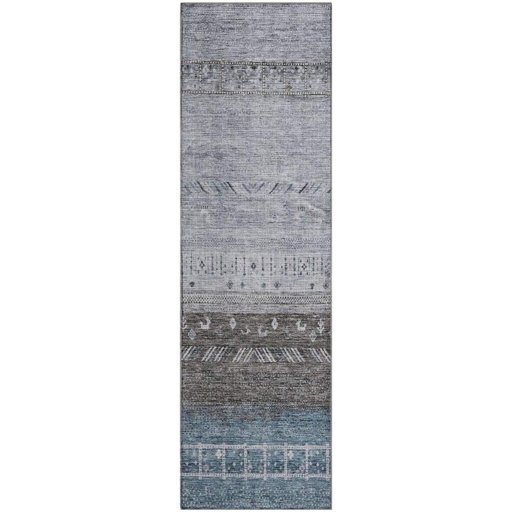 Premium Machine Washable Mayfield AMF1147 Blue 2'3" x 7'6" Runner Rug. Picture 1