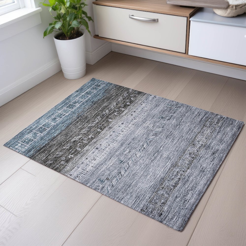 Premium Machine Washable Mayfield AMF1147 Blue 1'8" x 2'6" Rug. Picture 5