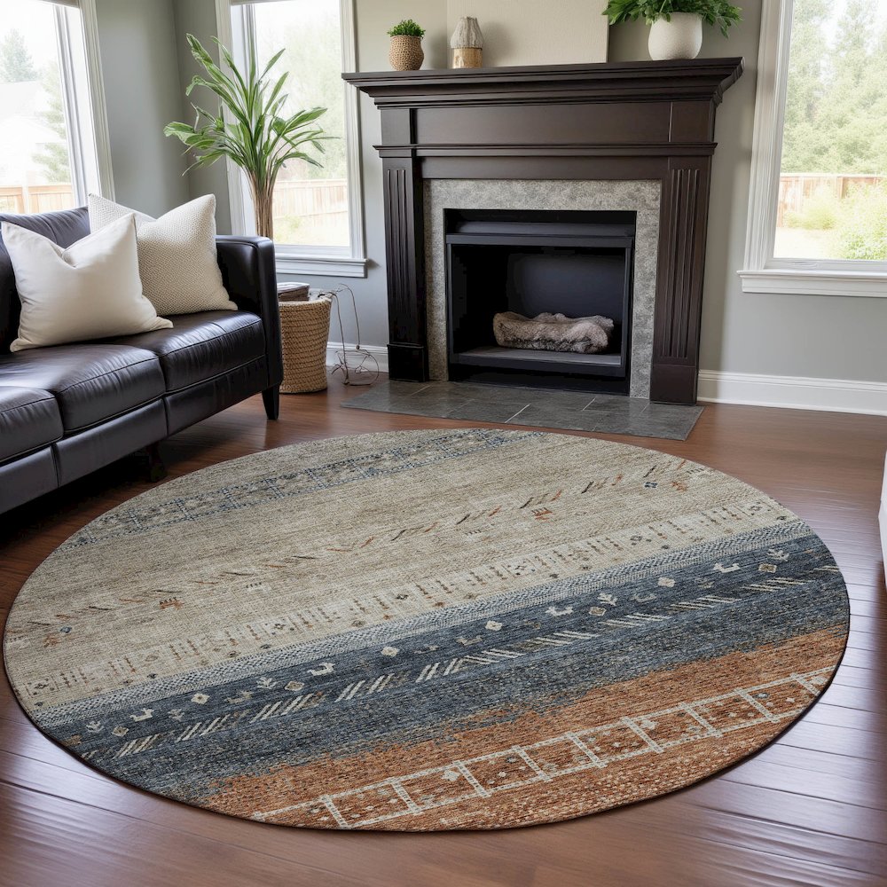 Premium Machine Washable Mayfield AMF1147 Brown 8' x 8' Round Rug. Picture 5