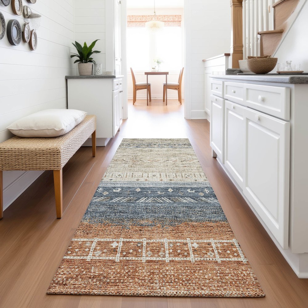 Premium Machine Washable Mayfield AMF1147 Brown 2'3" x 7'6" Runner Rug. Picture 5