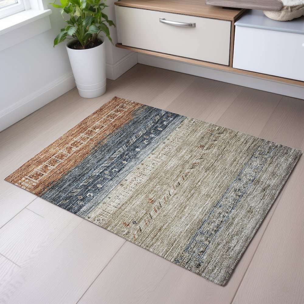 Premium Machine Washable Mayfield AMF1147 Brown 1'8" x 2'6" Rug. Picture 5