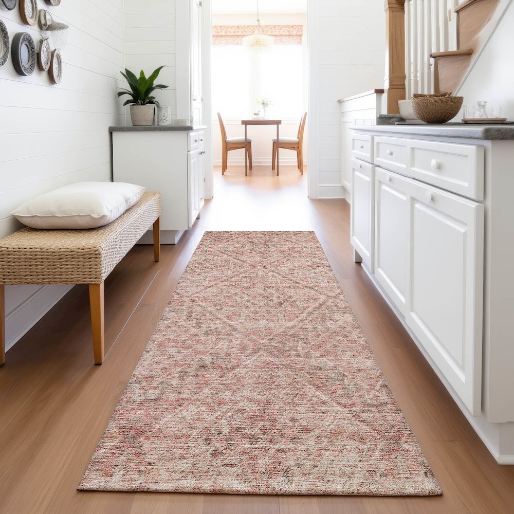 Premium Machine Washable Mayfield AMF1148 Pink 2'3" x 7'6" Runner Rug. Picture 5