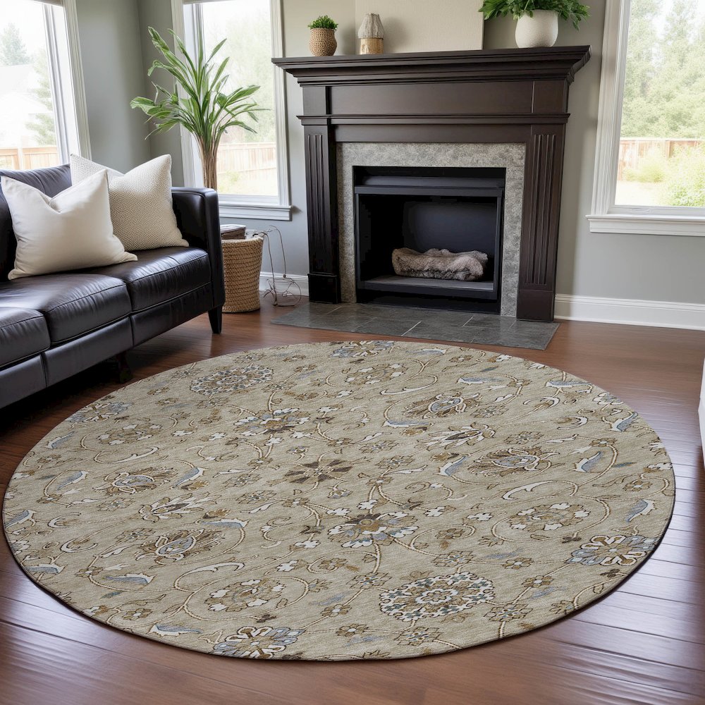 Premium Machine Washable Mayfield AMF1149 Beige 8' x 8' Round Rug. Picture 5