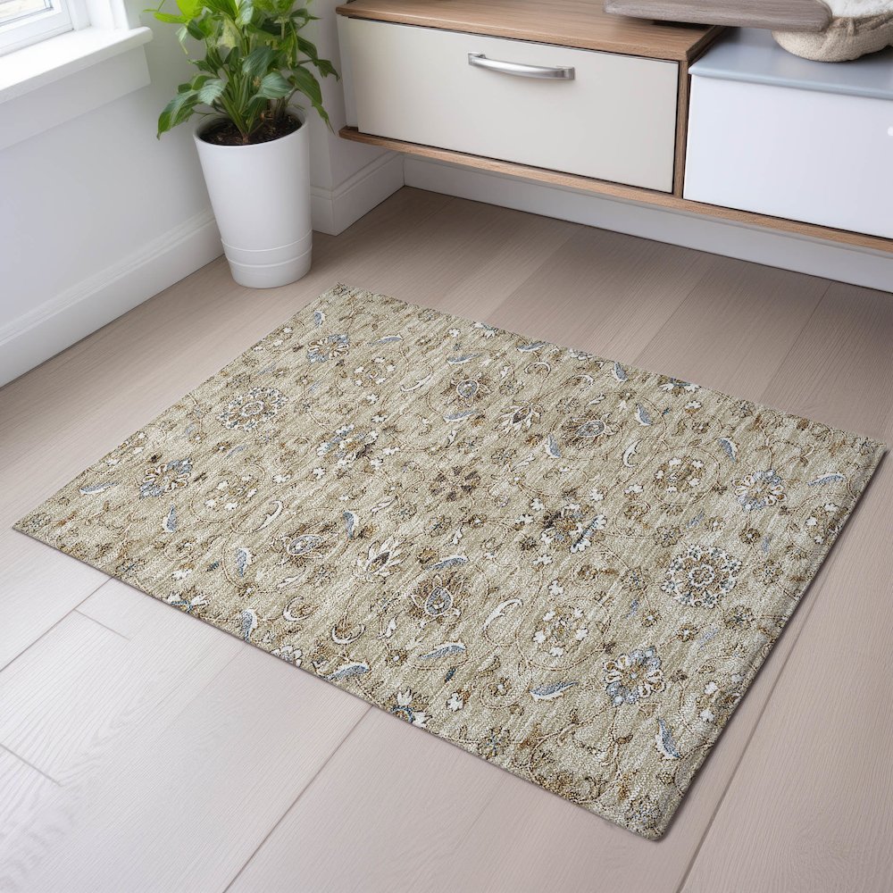 Premium Machine Washable Mayfield AMF1149 Beige 1'8" x 2'6" Rug. Picture 5