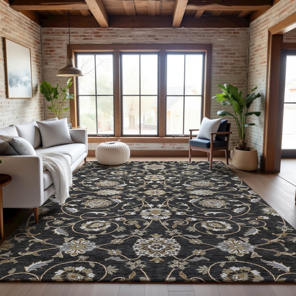 Premium Machine Washable Mayfield AMF1149 Black 2'6" x 3'10" Rug. Picture 5