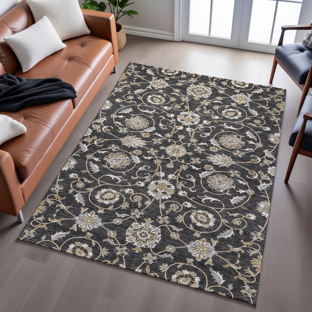 Premium Machine Washable Mayfield AMF1149 Black 2'6" x 3'10" Rug. Picture 6