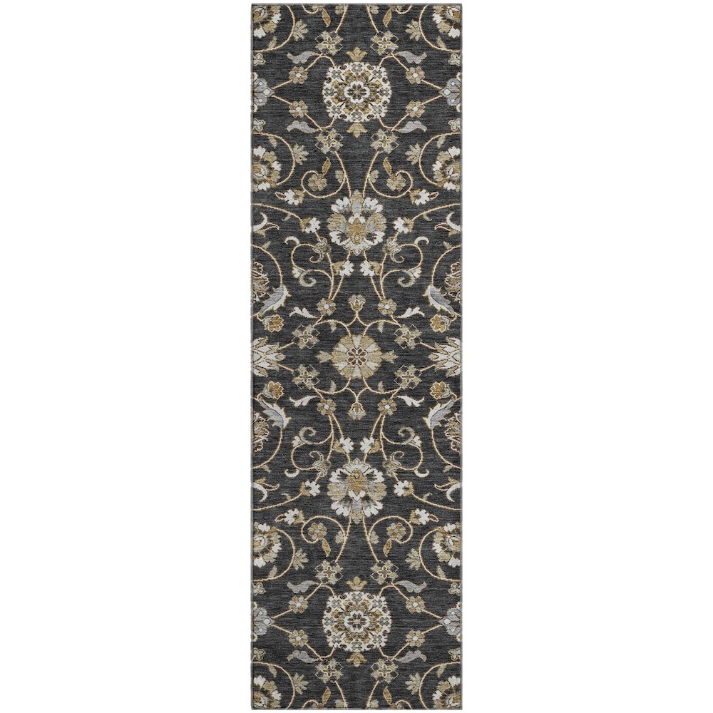 Premium Machine Washable Mayfield AMF1149 Black 2'3" x 7'6" Runner Rug. Picture 1