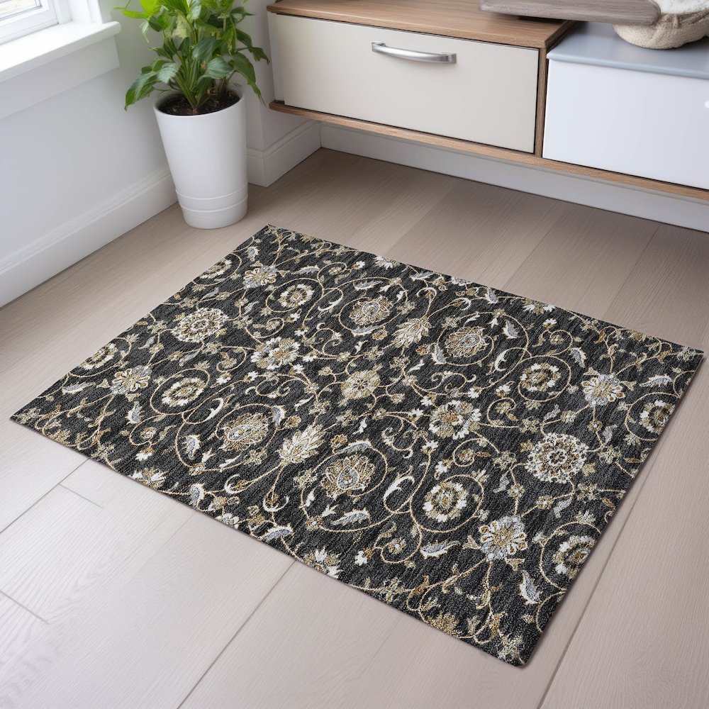 Premium Machine Washable Mayfield AMF1149 Black 1'8" x 2'6" Rug. Picture 5