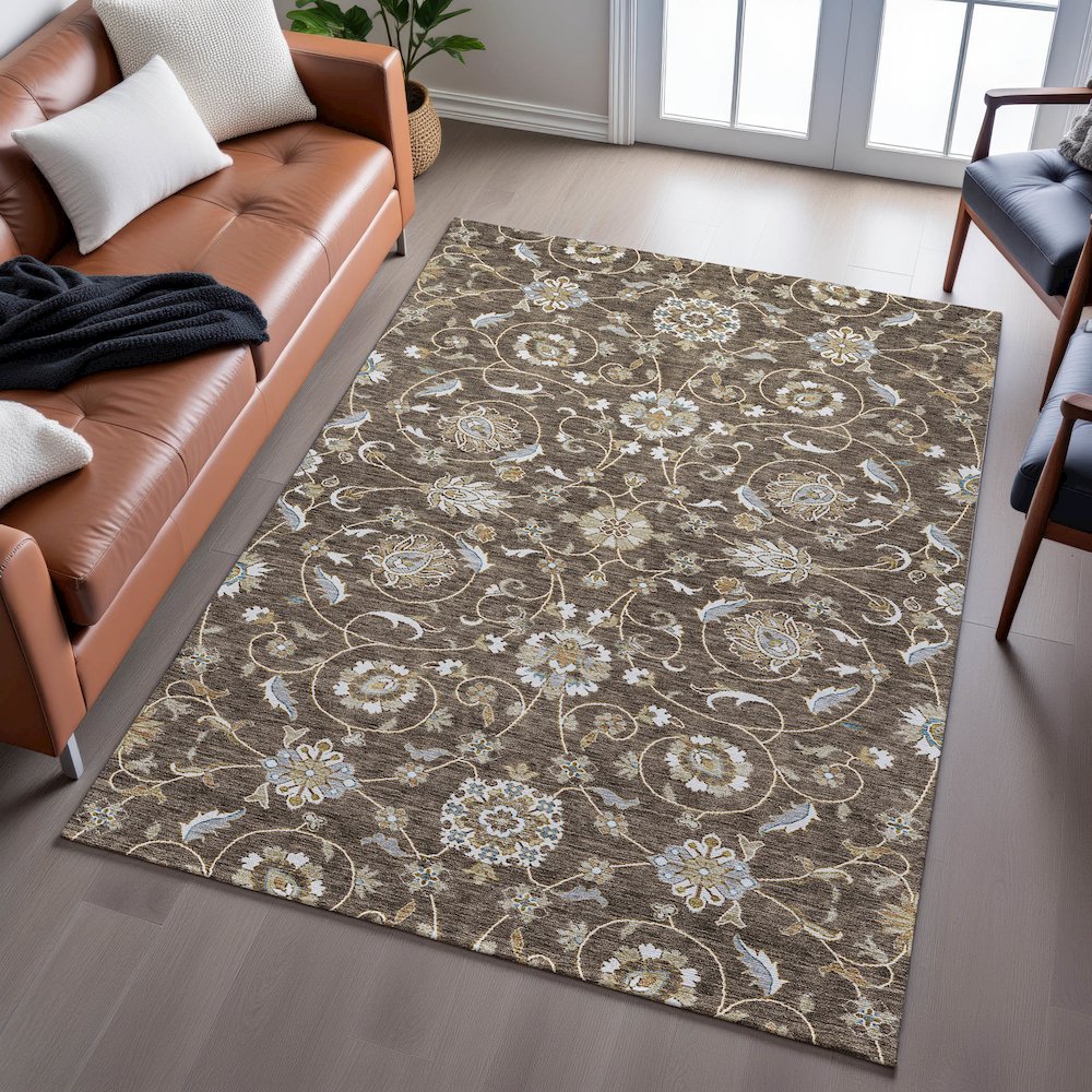 Premium Machine Washable Mayfield AMF1149 Chocolate 2'6" x 3'10" Rug. Picture 6
